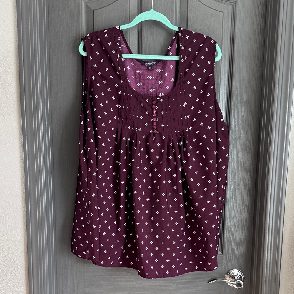 Roaman's Burgundy and White Patterned Blouse